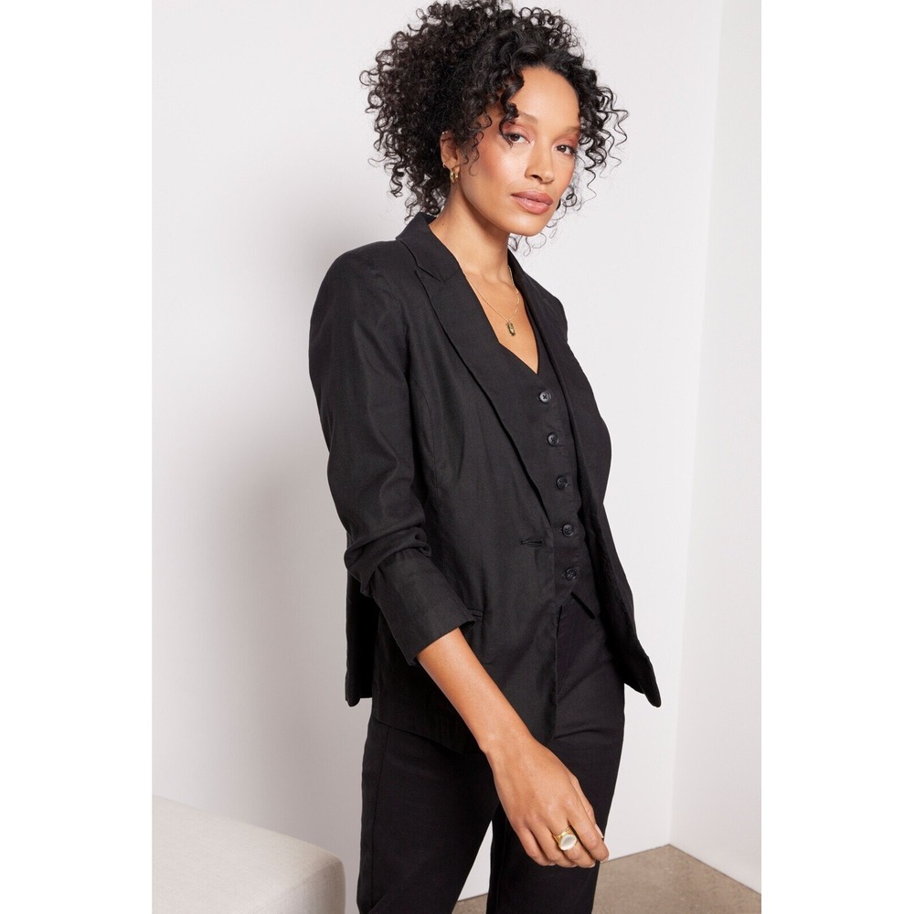 EVEREVE Brandi Linen Blend Blazer Womens Small Black Casual Business Minimalist